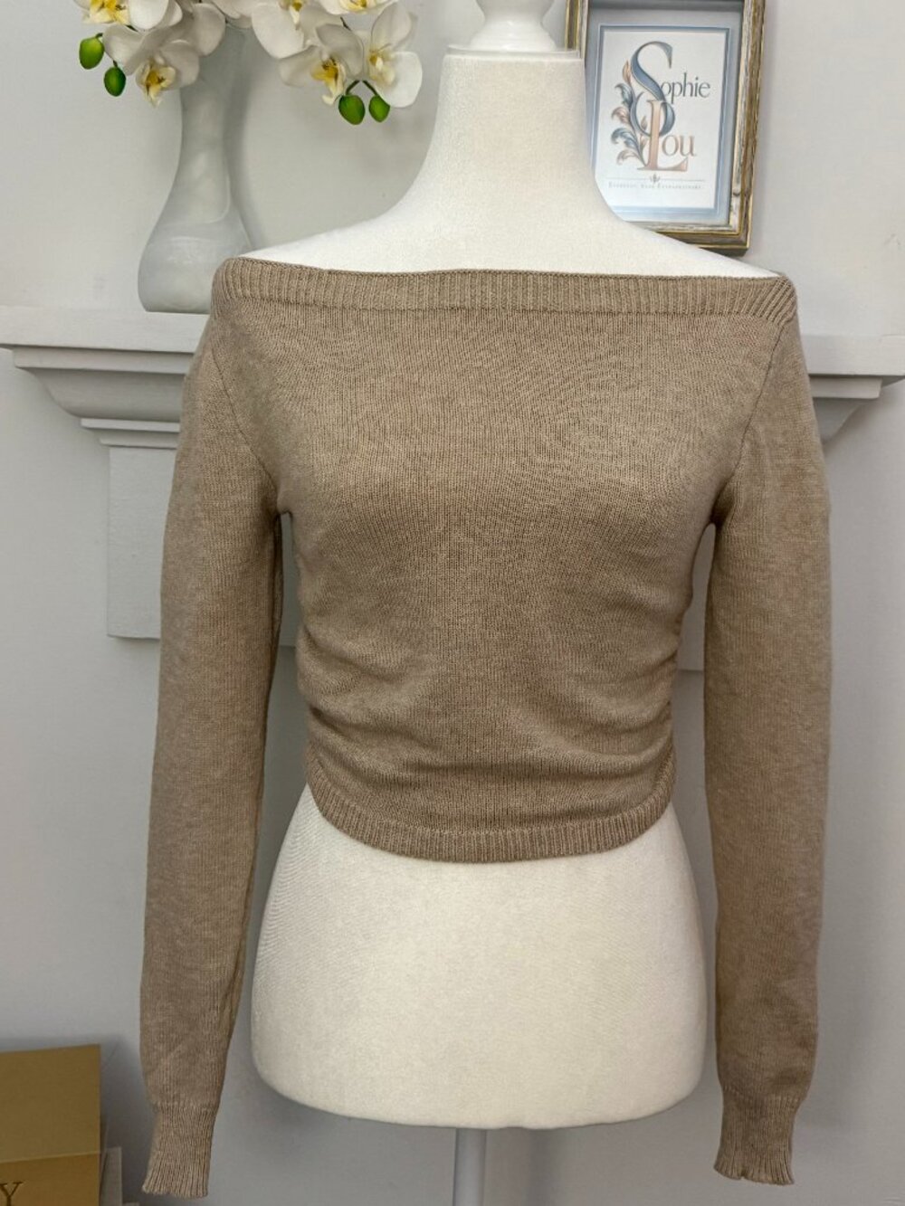 SHEIN Taupe Off Shoulder Fitted Knit Sweater Top M